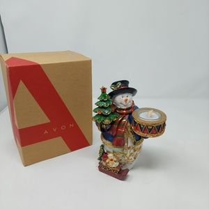 Avon Snowman Tealight Holder Christmas Decor Tree Drum Battery Tealight Open Box